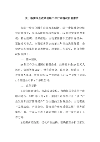 关于落实国企改革创新三年行动情况自查报告
