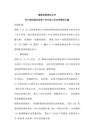 关于深化国企改革三年行动工作自评报告汇编