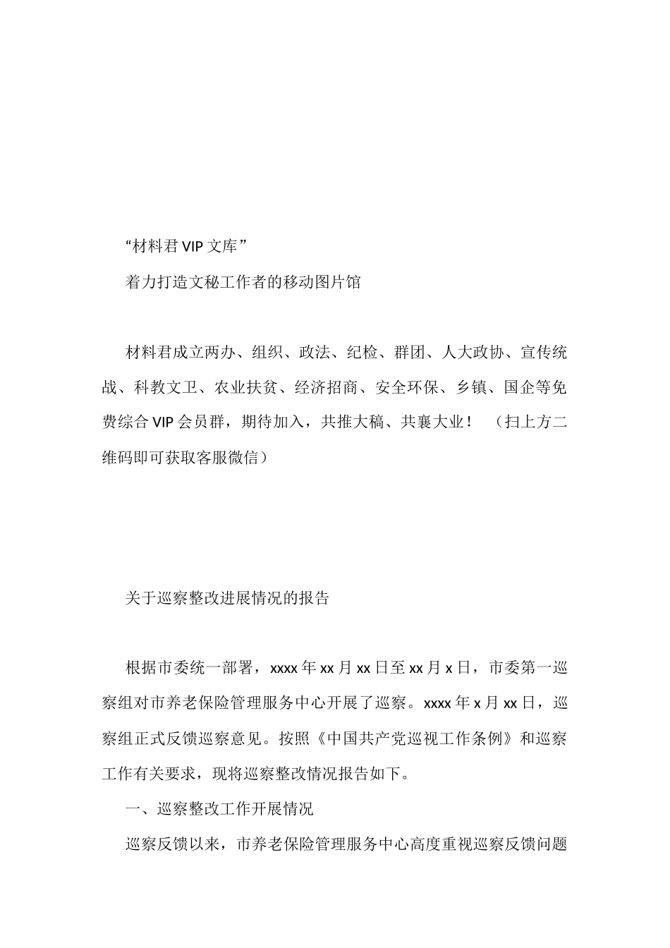 关于巡察整改进展情况的报告_第1页