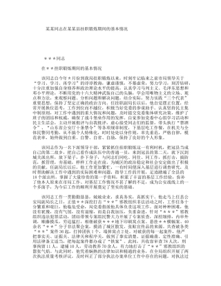 某某同志在某某县挂职锻炼期间的基本情况