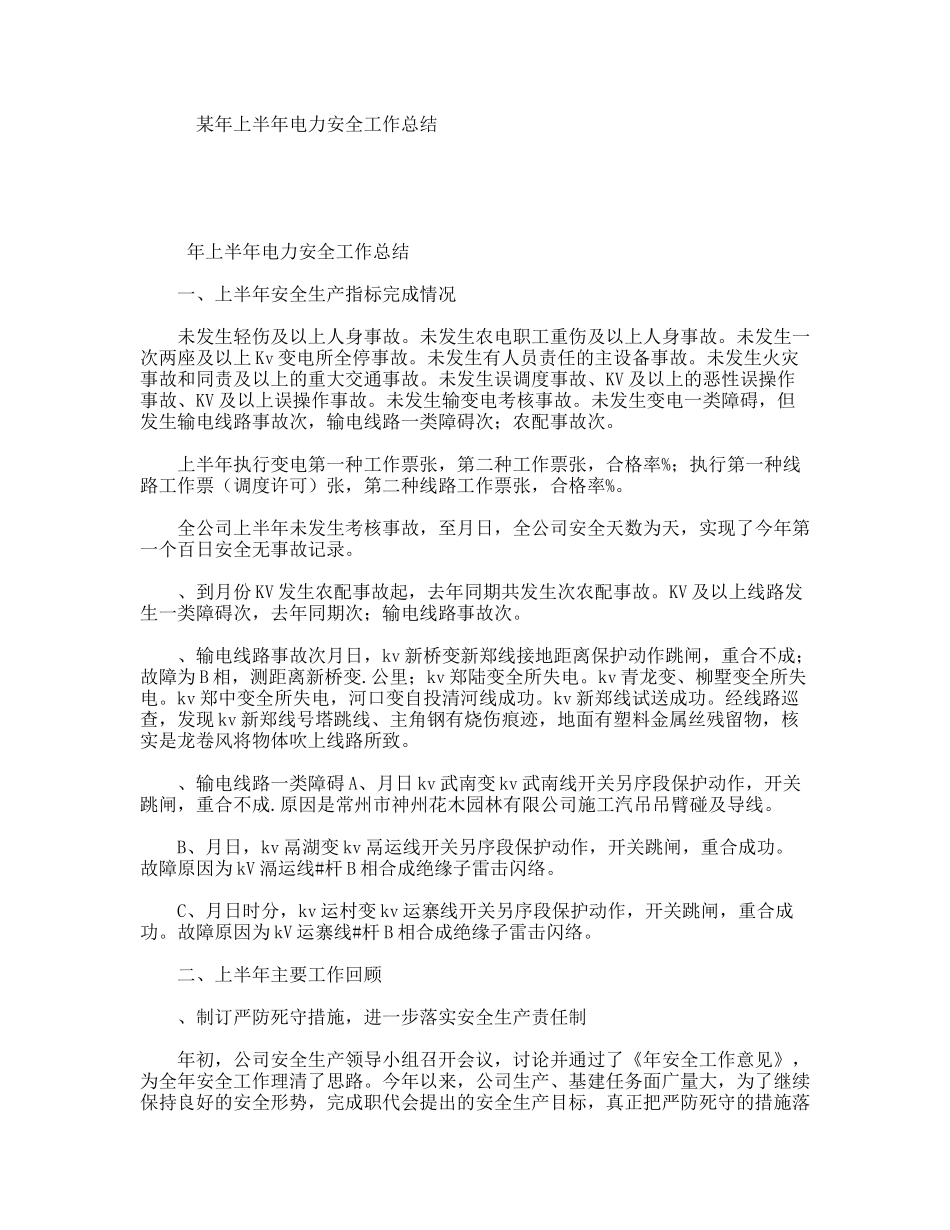 某年上半年电力安全工作总结_第1页