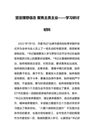 坚定理想信念 聚焦主责主业——学习研讨材料