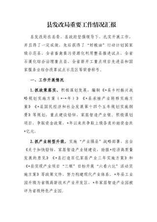 县发改局重要工作情况汇报