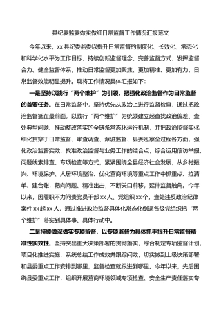 县纪委监委做实做细日常监督工作情况汇报范文