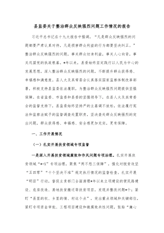 县监委关于整治群众反映强烈问题工作情况的报告