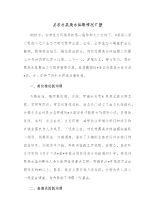 县农村黑臭水体治理情况汇报