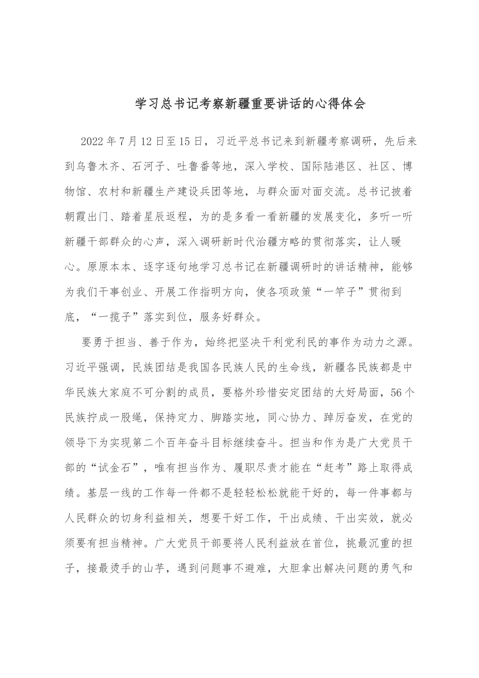 学习总书记考察新疆重要讲话的心得体会_第1页