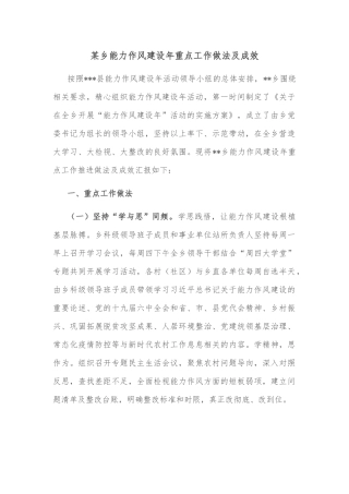 某乡能力作风建设年重点工作做法及成效
