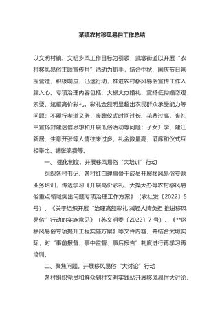 某镇农村移风易俗工作总结