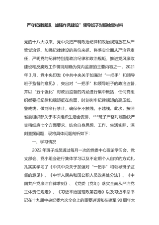 严守纪律规矩，加强作风建设”领导班子对照检查材料