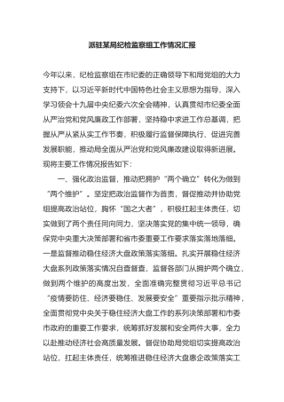 派驻某局纪检监察组工作情况汇报