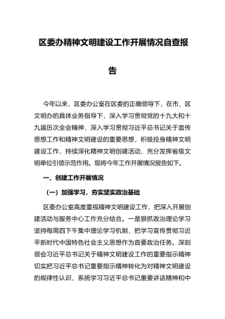 区委办精神文明建设工作开展情况自查报告