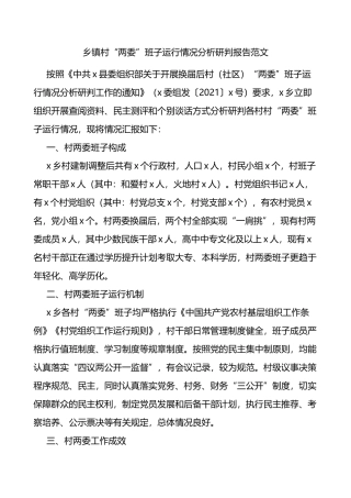 乡镇村两委班子运行情况分析研判报告范文