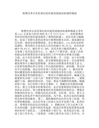 税费改革后农村基层组织建设面临的机遇和挑战