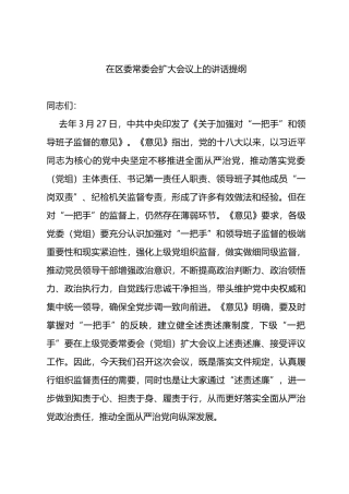 在区委常委会扩大会议上的讲话提纲