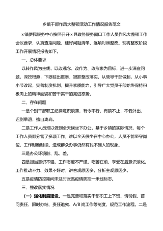 乡镇干部作风大整顿活动工作情况报告范文