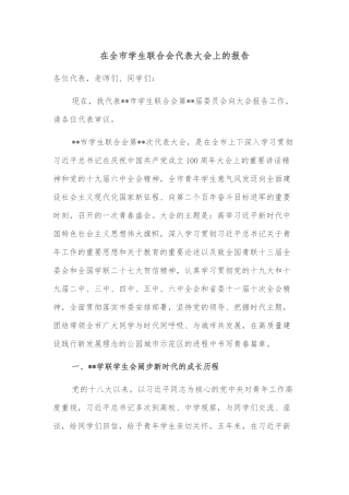 在全市学生联合会代表大会上的报告