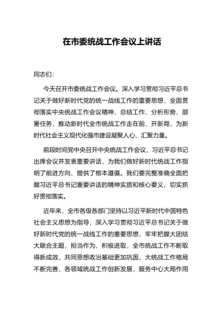 在市委统战工作会议上讲话