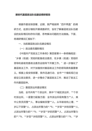 新时代基层政法队伍建设调研报告