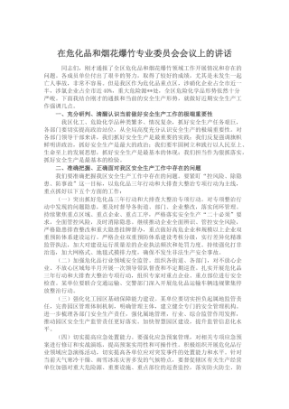 在危化品和烟花爆竹专业委员会会议上的讲话