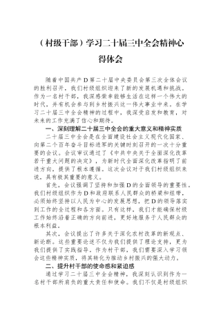 （村级干部）学习二十届三中全会精神心得体会