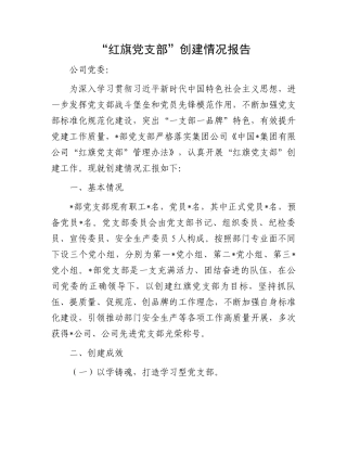 “红旗党支部”创建情况报告