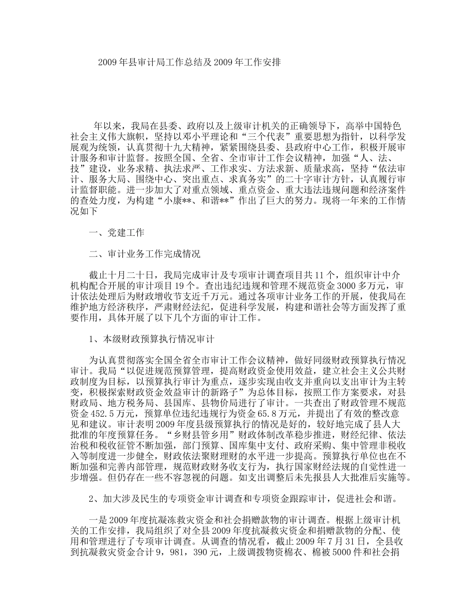 县审计局工作总结及工作安排_第1页