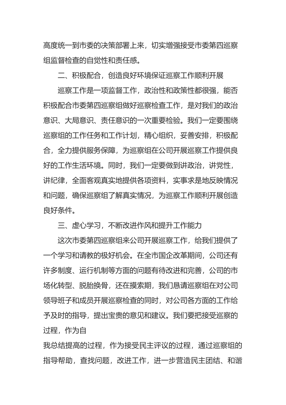 在公司巡察工作动员会上的表态发言材料_第2页
