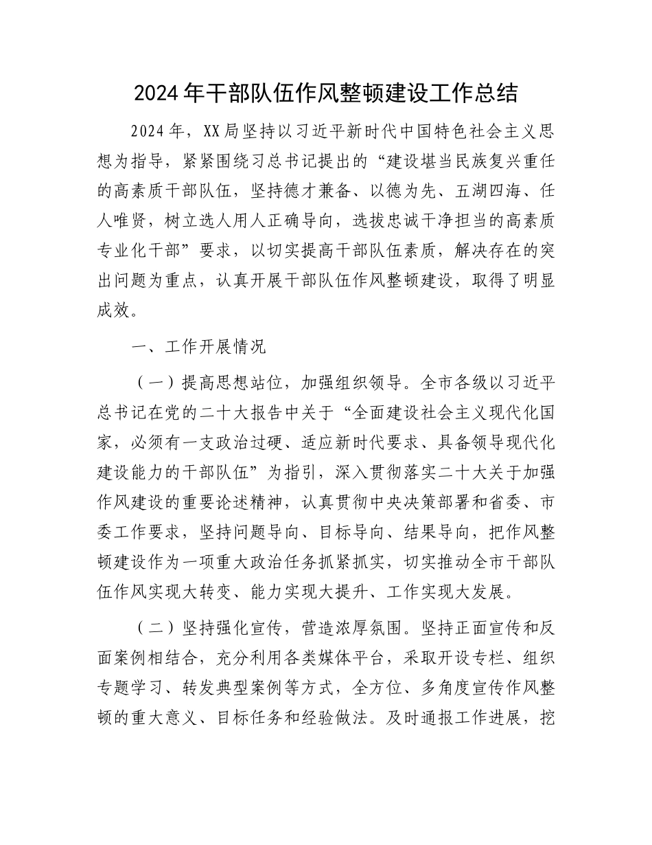 2024年干部队伍作风整顿建设工作总结_第1页