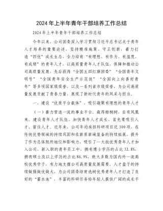 2024年上半年青年干部培养工作总结