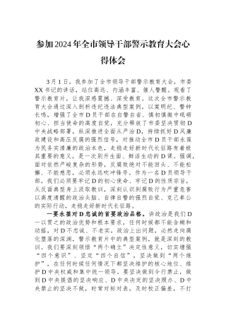 参加2024年全市领导干部警示教育大会心得体会