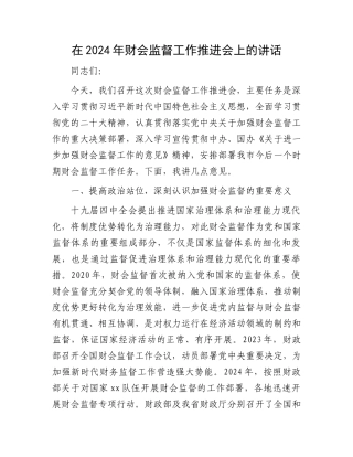 在2024年财会监督工作推进会上的讲话