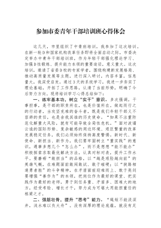 参加市委青年干部培训班心得体会