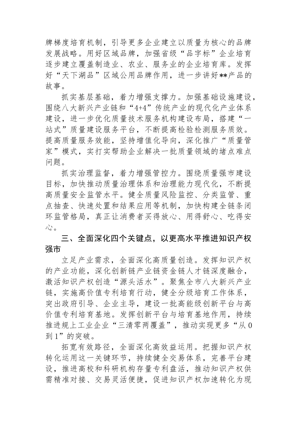 在2024年质量和知识产权“两个强市”建设专题推进会上的强调讲话_第3页