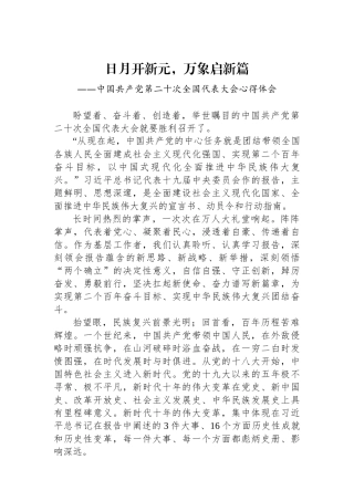 二十大报告心得：日月开新元，万象启新篇