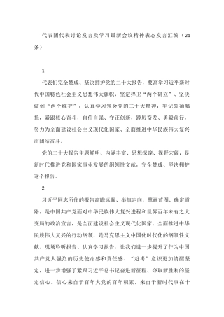 二十大代表团代表讨论发言及学习最新会议精神表态发言汇编（21条）