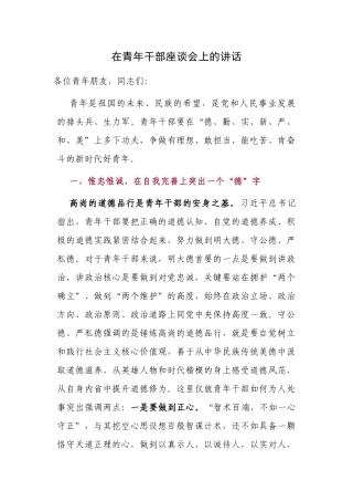 在青年干部座谈会上的讲话
