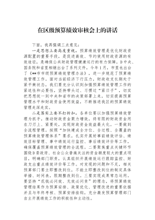 在区级预算绩效审核会上的讲话
