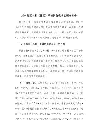 对市城区农村（社区）干部队伍现状的调查报告