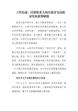 工作综述：区狠抓重大项目建设为高质量发展蓄势赋能