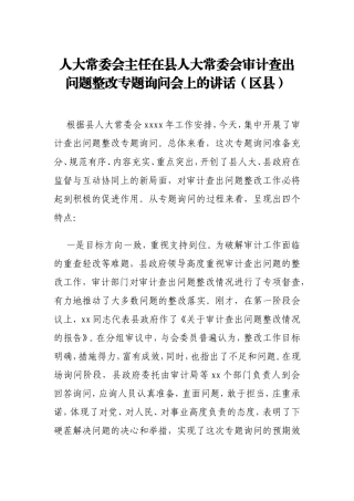 人大常委会主任在县人大常委会审计查出问题整改专题询问会上的讲话