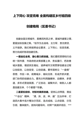 上下同心 攻坚克难 全面构建区乡村组四级创建格局（区委书记）