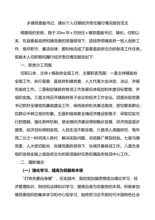 乡镇党委副书记镇长个人任期内经济责任履行情况报告