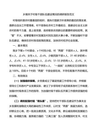 乡镇关于村级干部队伍建设情况的调研报告范文