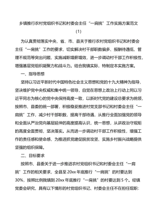 乡镇推行农村党组织书记和村委会主任一肩挑工作实施方案2篇