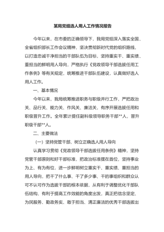 某局党组选人用人工作情况报告
