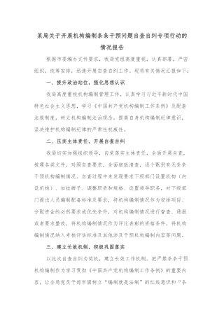 某局关于开展机构编制条条干预问题自查自纠专项行动的情况报告