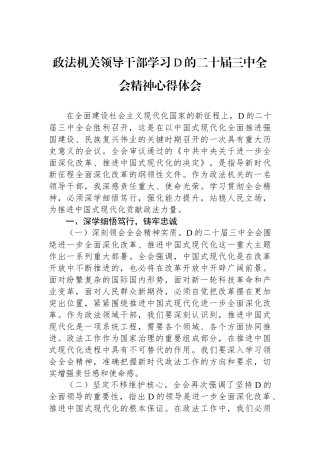 政法机关领导干部学习党的二十届三中全会精神心得体会