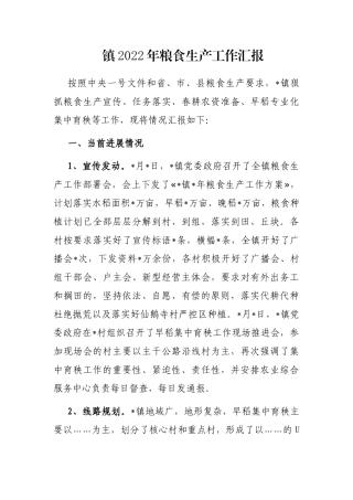 镇2022年粮食生产工作汇报