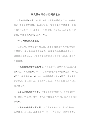 镇发展镇域经济的调研报告
